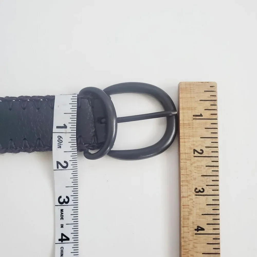 Liz Claiborne Women's Leather Belt Size Large Black Whipstitch 31.75–35.75 in